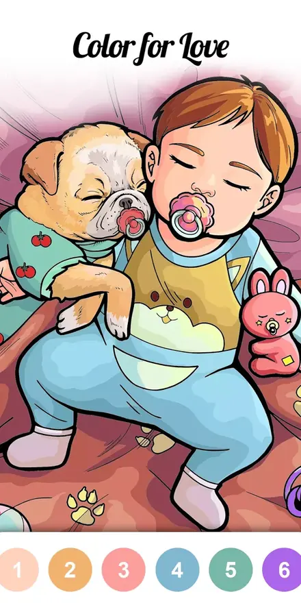 Desenho a ser pintado por números no Calm Color, com a paleta numerada em baixo